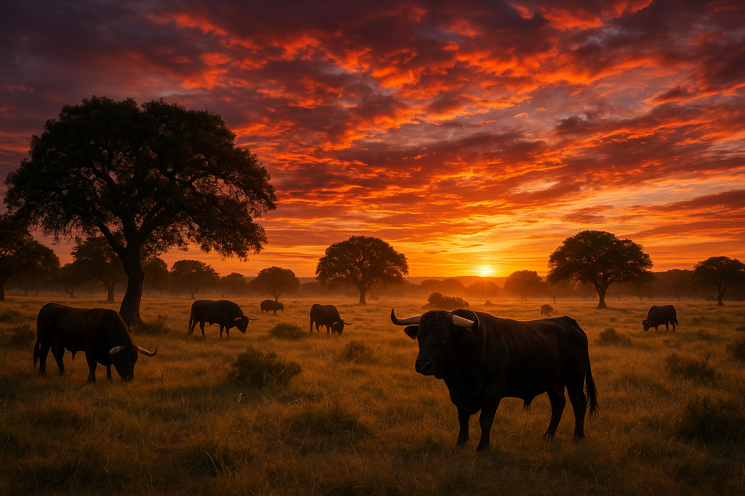 Atardeceres únicos: visitas a ganaderías toros en La Capitana Experience al caer el sol