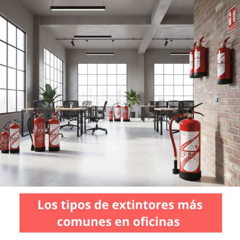 Los tipos de extintores más comunes en oficinas. Guía completa para elegir la mejor protección contra incendios en espacios administrativos.