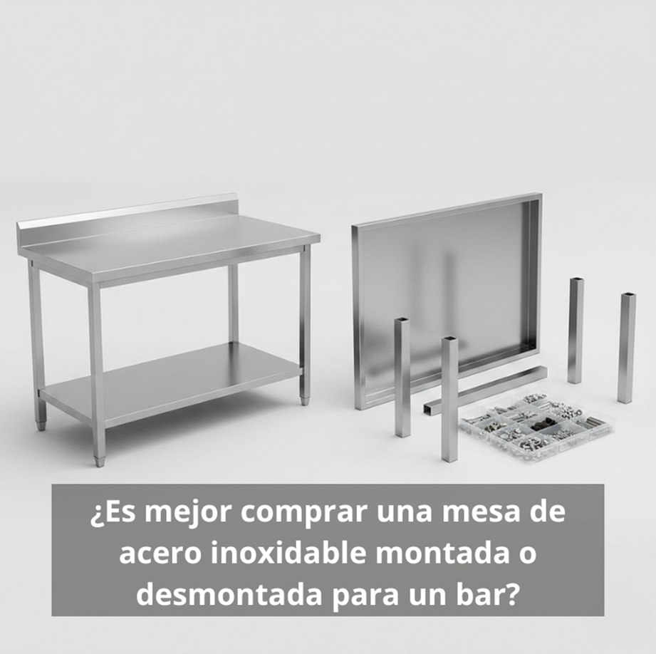 ¿Es mejor comprar una mesa de acero inoxidable montada o desmontada para un bar?